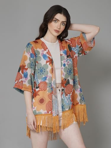 Image of PURYS Floral Print Shrug for Women | Lightweight Georgette Kimono| Versatile Casual Shrug for Layering and Summer Fashion