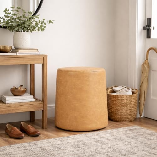 Image of HomePop 17 inch Organic Shape Ottoman - Sand Faux Leather