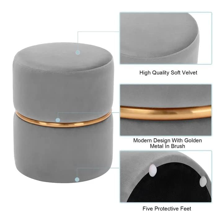 Image of Wooden Puffy Stool for Living Room Round Footstool - Ottoman Stool for Living Room Furniture Round Ottoman - Sitting Pouffe Ottoman Stool /Room Dcor /Office Stool - Grey