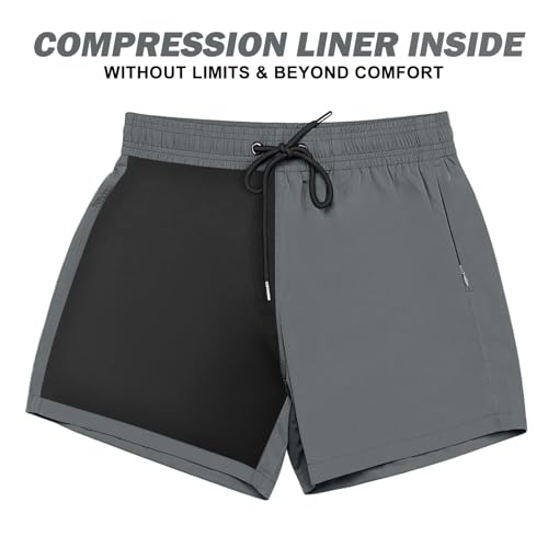 Image of BRISIRA Mens Swim Trunks Swim Shorts Quick Dry 5 inch Inseam Beach Shorts with Compression Liner and Zipper Pocket