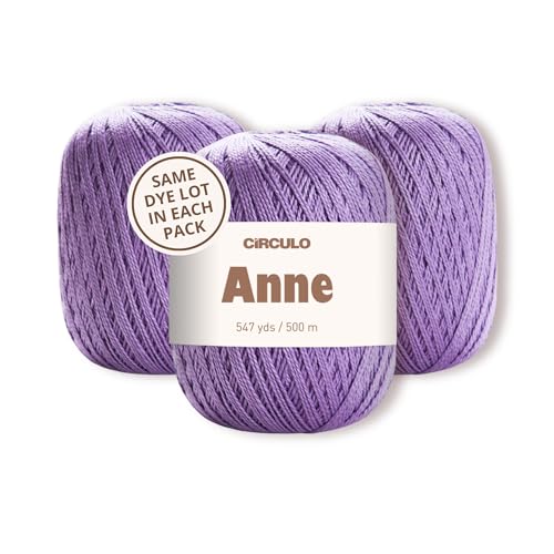 Image of CIRCULO Anne Yarn Pack, 1641 yds for Knitting & Crochet, 3 Balls of 100% Mercerized Brazilian Virgin Cotton, Soft Fingering Weight, Color 6399 Azalea