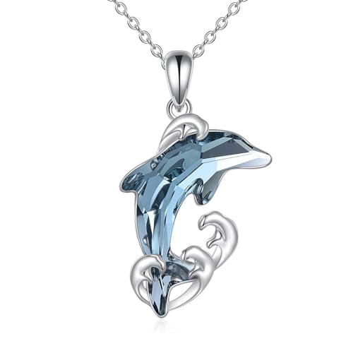 Doliphin Necklace for Women Sterling Silver Crystal Necklace Pendant Beach Jewelry Gift for Women