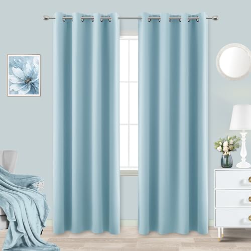 Image of Light Blue Grommet Blackout Curtains for Bedroom 42 by 84 Inches Long