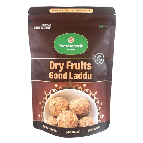 Image of Paaramparik Dry Fruits Laddu| Gond, Jaggery| No refined sugar, no palm oil 75% Dry fruit 180 gm (Dry Fruits Laddu)
