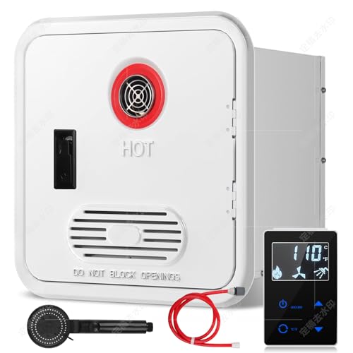 Chauffe-eau sans réservoir de 24 kW pour camping-car, 55 000 BTU instantané pour camping-car, chauffe-eau au propane 12 V avec double sortie d'eau et...