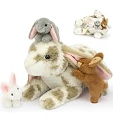 MaoGoLan 4pcs Gray Spotted Lop Eared Rabbit Bunny Stuffed Animal Plush, 17.5" Large Mommy Stuffd ...
