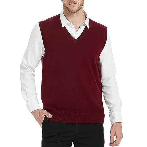 Vêtements pour papa d'âge moyen gilet col en V tricot camel