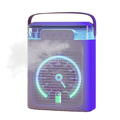 Aire acondicionado personal, enfriador de aire portátil, humidificador de tanque de agua de 400 ml, ventilador de 3 velocidades con temporizador de luces LED de 7 colores para habitación y dormitorio