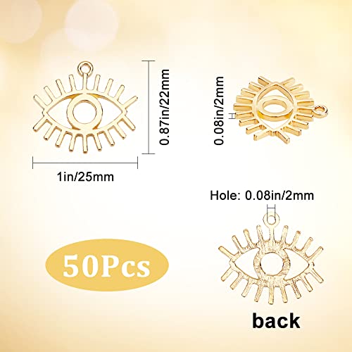SUNNYCLUE 1 Box 50Pcs Evil Eye Charms Evil Eye Metal Charm Hollow Gold Evil Eyes Charms Lucky Charms for jewellery Making Charm Women Adults DIY Necklace Earrings Bracelet Keychain Crafts Supplies - Image 2