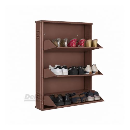 Image of DELITE KOM AIRO 24 inch 3 Shelf Metal Shoe Rack Wall Mounted for Home with Lock | Air-Vent Designer Panels Keep Shoes Odour-Free | Holds 9 Shoes or 15 Slipper Pairs | 1Yr Warranty | 41x24x5 Coffee | DIY