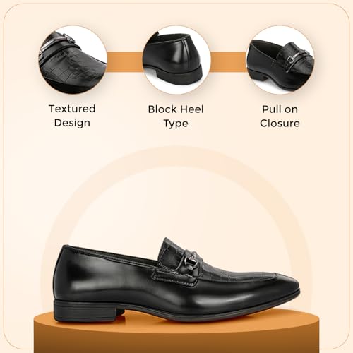 Image of San Frissco Polyurethane Textured Formal Loafers with Buckel Regular Styling Cushioned Footbed|Comfortable Fashionable Stylish Flexible for Men