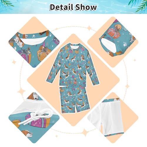 Happy Birthday Beagle Balloon Boys Swimsuit Rash Guard Toddler Kids Long Sleeve Swim Shirt and Trunks Swimwear Set 3-10Y3