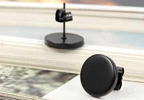 Flongo Men's Women's 12mm Round Stainless Steel Black Tunnel illusion Tapers Cheater Faux Fake Stud Earrings3