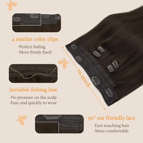 Image of DOORES Wire Hair Extensions 18 Inch 95g Remy Human Wire Hair Extensions Invisible Transparent Line Adjustable Hairpieces Secret Extensions Straight Hair Light Dark Brown