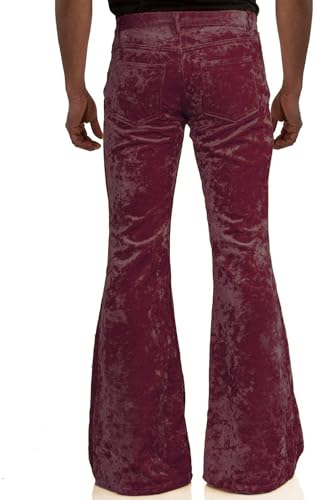 Image of Men's Velvet Relaxed Vintage 60s 70s Bell Bottom Stretch Fit Classic Comfort Flared Flares Retro Leg Disco Pants