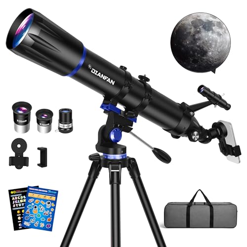 Dianfan Teleskop,90 mm Öffnung 800 mm Profi Teleskop Astronomie für Erwachsene, Reiseteleskop für Einsteiger & Kinder, Mehrfachvergütete Optik, mit Stativ, Telefon Adapter,Tragetasche und Aufkleber
