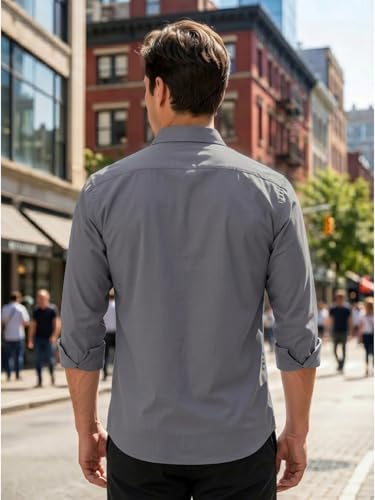 Image of Men's Regular Fit Solid Pattern Cotton Shirt with Spread Collared Long Sleeve Standard Length and Button Down Closure Type | Shirts | Stylish Shirts for Men