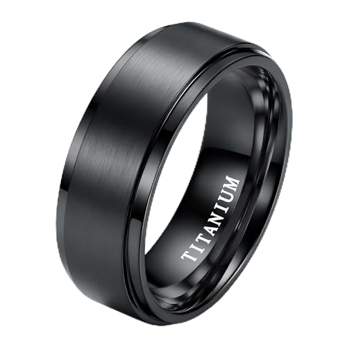 Jstyle Titanium Wedding Band Ring for Men and Women 8mm Comfort Fit Matte Brushed Finish Polished Edge Black Engagement Promise Anniversary Ring Size 10