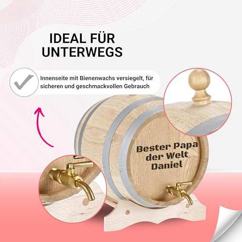 Miniatura 4 de Uakeii - Barril De Madera Personalizado Con Grabado Y Grifo De Latón Macizo De Roble Con Nombre Como Regalo De Cumpleaños, Navidad 3 Litros Freitext