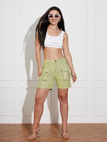 Image of Miss Chase Women's Relaxed Fit Mid Rise Highly Distressed Regular-Length Denim Shorts