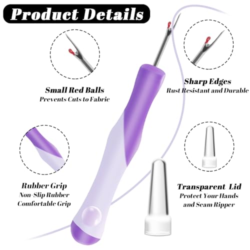 Needle and Thread Seam Ripper, Rippers for Sewing and Thread,Remover Stitch Tool for Hand Sewing, Knitting, Cross Stitching, Embroidery and Thread Removal (Purple) - Thumbnail 3