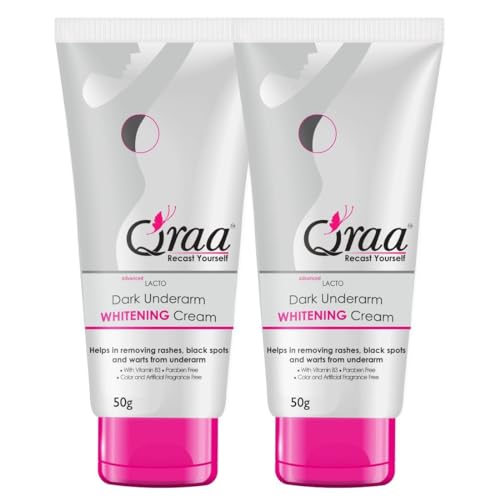 Qraa Advanced Lacto Dark Underarm Cream | For Uneven Skin Tone |Paraben Free | For Dark Body Parts like Neck, Ankles, Knuckles, Armpits, Thighs, Pack Of 2 (50gm*2)
