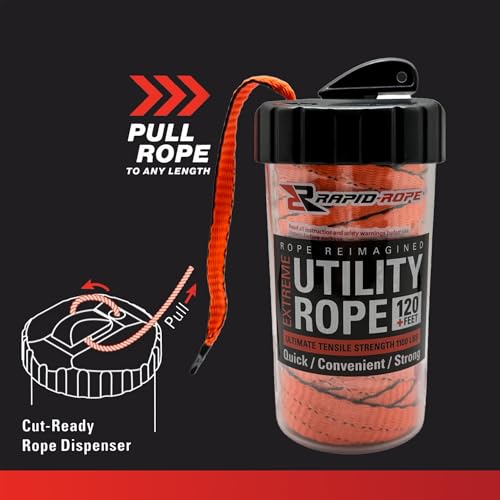 Rapid Rope Canister 120ft Orange Flat Tactical Paracord, Made in USA, 1100lb Tested Heavy Duty Poly Rope Test Cord, Non-Tangle Dispenser Included - Hiking, Camping, Survival, Utility, Climbing - Image 6