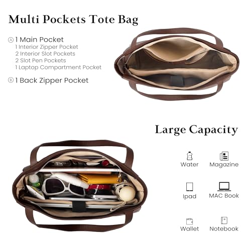 Image of befen Genuine Leather Tote Bag for Women Work Travel Leather Purse Handbags