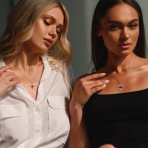 18K Rose Gold Heart Necklace, Valentine's Day Gifts, Jewelry for Women with 2 Birthstones, Customized Gifts for Mom Wife, I Love You Always and Forever, Gold, Cubic Zirconia3