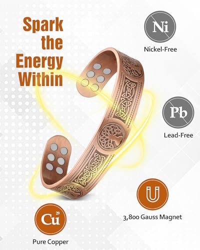 Jecanori Copper Bracelet For Men, 18X Strength Mens Magnetic Copper Bracelets With 3,800 Gauss Magnets thumb #1