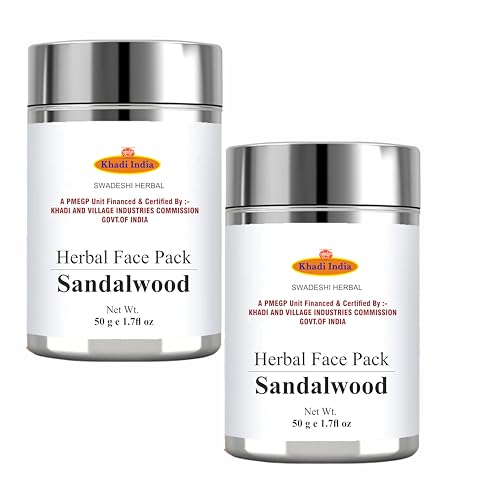 Khadi Sandalwood Herbal Face Pack – 100% Natural Ayurvedic Formula for Glowing Skin & Acne Control – Tightens Pores, Soothes Inflammation – 100g