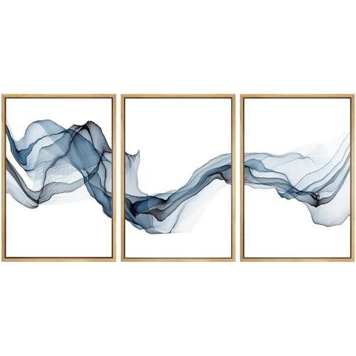 SIGNWIN Framed Canvas Print Wall Art Flowing Blue Smoke Abstract