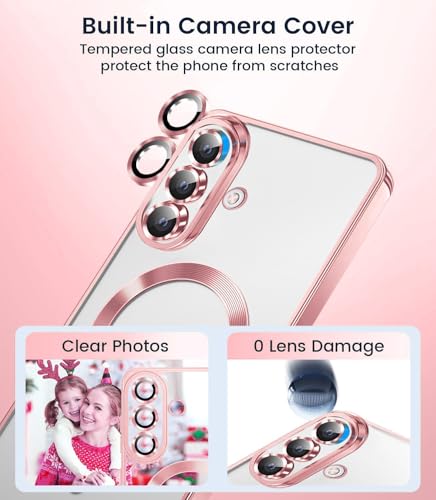 Image of VONZEE Clear Logo Electroplating Transparent Back Case for Samsung Galaxy A57 5G, Magnetic Plating Electroplate TPU Cover, Individual Camera Protection for Each Lens- Rose