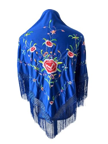 Genérico FLAMENKA ROCIERA Mantón de Flamenca, Mantoncillo Bordado Floral, 150x80cm con Flecos de 24cm, Poliéster
