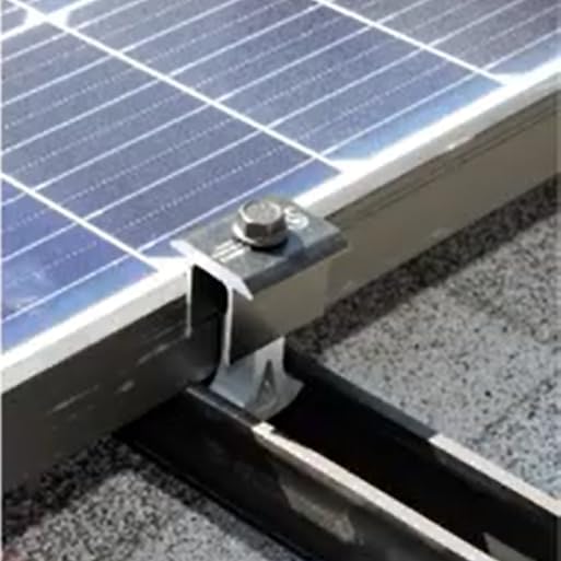 SnapNrack Ultra Rail Mid Clamp installed between two solar panels on a roof