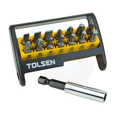 TOLSEN 15pcs Magnetic Bit Holder Set for Cordless Screwdriver Screw Gun Drill Cover