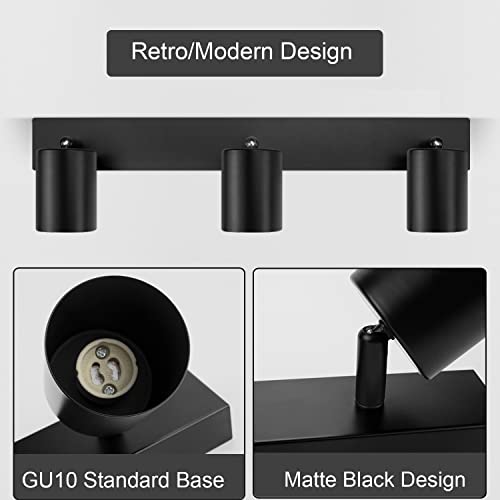Dehobo Led Deckenstrahler Schwenkbar 350° 3 Flammig Deckenleuchte GU10 - Wandstrahler Schwarz - Spotlight Lampe Deckenlampe für Wohnzimmer Schlafzimmer Küche, Nein GU10 Leuchtmittel