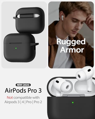 TNSNK für AirPods Pro 3 Hülle (2025), Silikon Stoßfeste Schutzhülle mit Clean Kit & Keychain, Support Wireless Charging - für AirPods Pro 3 (2025), A10-Black