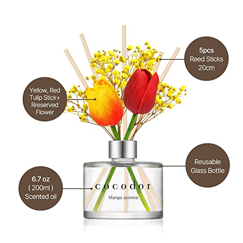 Cocodor Tulip & Preserved Real Flower Reed Diffuser/Black Cherry/ 6.7Oz(200Ml)/1 Pack, Birthday, Wedding Gift, Home & Office Decor Aromatherapy Diffuser Oil Gift Set #TOP2