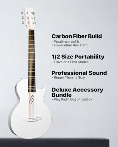 Image of Enya NOVA GO 35-Inch Carbon Fiber Travel Acoustic Guitar, White | Lightweight 3.7 lbs Design, Moisture-Resistant Body, Easy to Carry for Adults and Beginners, Gig Bag and Accessories Included