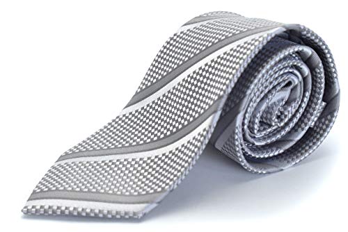 [HUGO VALENTINO] 超ロングネクタイ/シルバー/ストライプ/c-lon-b-242