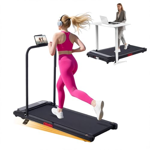 Image of Walking Pad Treadmill with Handle Bar, 3.0HP Portable Electric Treadmills for Home Exercising, 0.6-7.6MPH Mini Walking Pad Treadmill with Incline, Small Under Desk Treadmills for Home Small, 350LBS