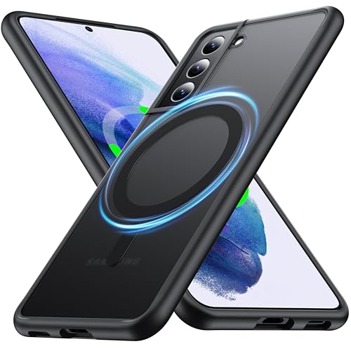 FNDMIL [NO.1 Magnetic for Samsung Galaxy S21 Plus Case with MagSafe[Military Grade Drop Tested][Translucent Matte][Anti-Fingerprint] Slim Case Soft Silicone Bumper for Samsung Galaxy S21+ Case Black