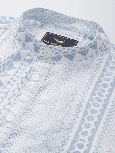 Image of Majestic Man Men Slim Fit Ethnic Motifs Cotton Printed Half Sleeve Short Kurta