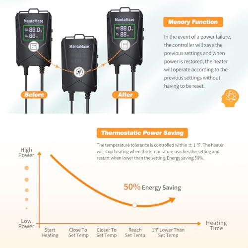 Image of Aquarium Heater 300W /500W /800W /1000W for 20-300 Gal, Fish Tank Heater with Intelligent Leaving Water Automatica Stop Heating and Overheating Protection, for Freshwater & Saltwater