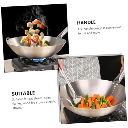 FELTECHELECTR 1pc Stainless Steel Household Wok Non-stick Cooking Frying Pan for Home Use Compatible Gas and Electric Stoves Easy to Clean and Wear-resistant