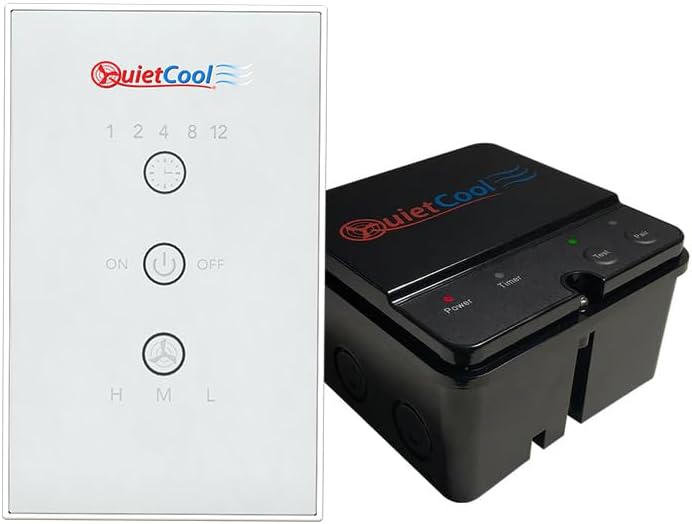 Whole House Fan Wireless Control Kit with Glass Switch - No Hard Wiring Required for Wall Switch - 3 Speed Capable - 1/2/4/8/12 Hour Countdown Timer - up to 100ft Range (IT-36003)
