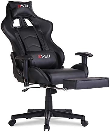 Gaming Chair, Laptop Chair,Gamer Chair,Gaming Chair with Footrest,Gaming Chair for Adults,Excessive Again Workplace Chair with Headrest and Therapeutic massage Lumbar Help,Black