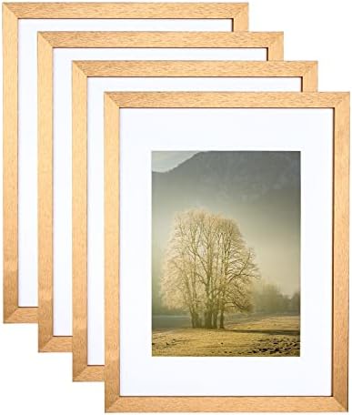 Metrekey 8.5x11 Pictures Frames Royal Gold Set of 4, Fits for 6x8 Photo with Mat, Real Glass Cover, Wooden Diploma Certificate Document Frame for Tabletop and Wall Hanging