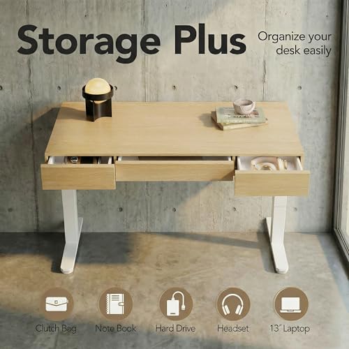 Image of ErGear Standing Desk with 3 Drawers, 48 Inch Electric Adjustable Height Desk with Storage, Whole-Piece Board Stand Up Desk for Home Office